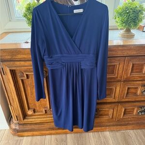 Calvin Klein Deep Navy Long-Sleeve Faux-Wrap Dress
